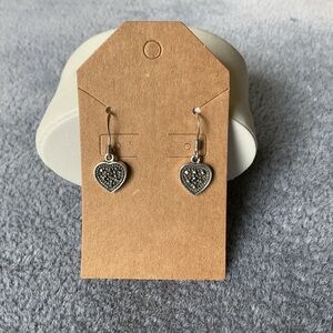 Dainty CW 925 Sterling Silver Pave Marcasite Stone Heart Sparkle Earrings
